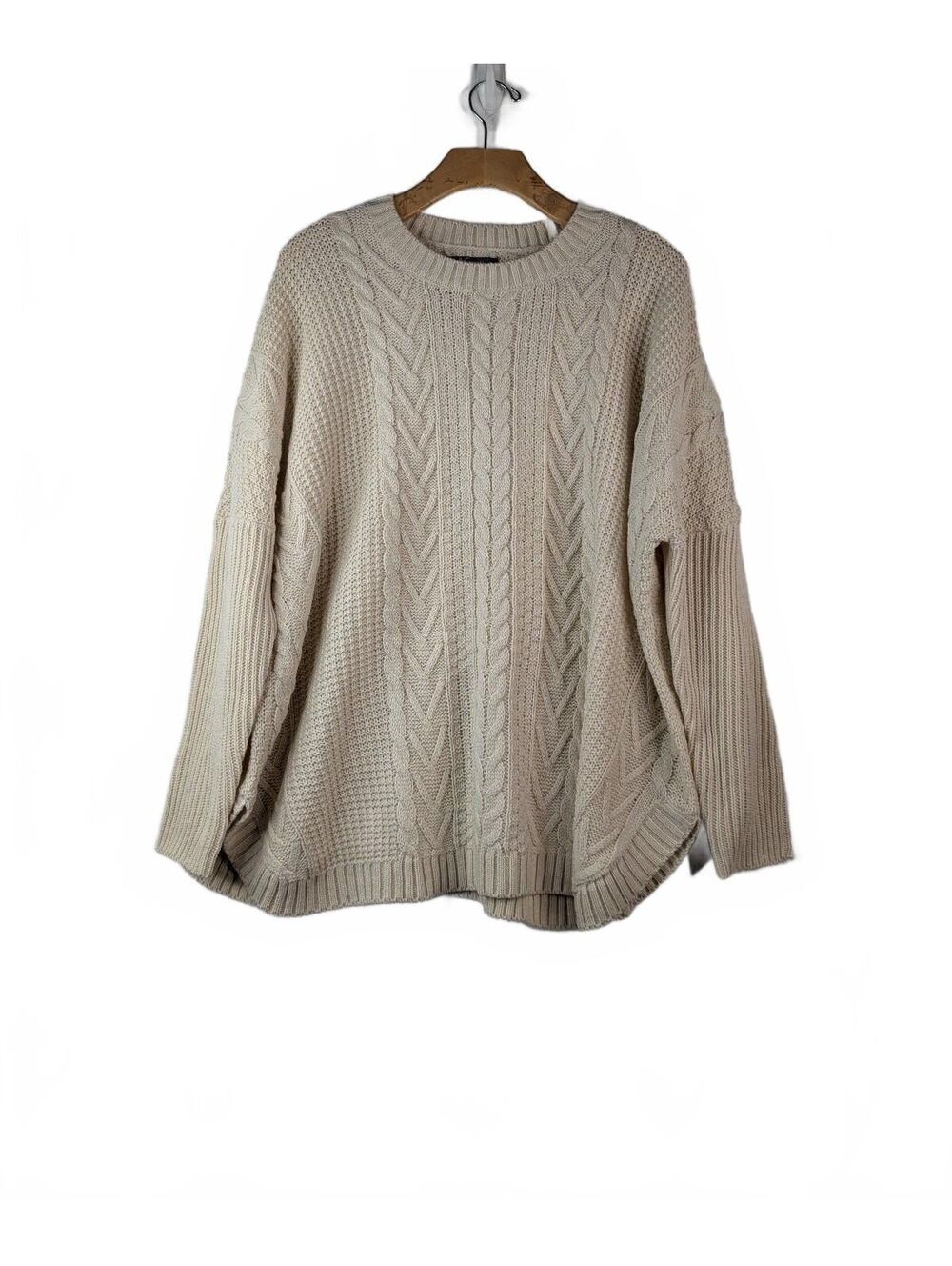 Natural Reflections Cozy Oversized Cream Cable-Knit Fisherman Sweater XL